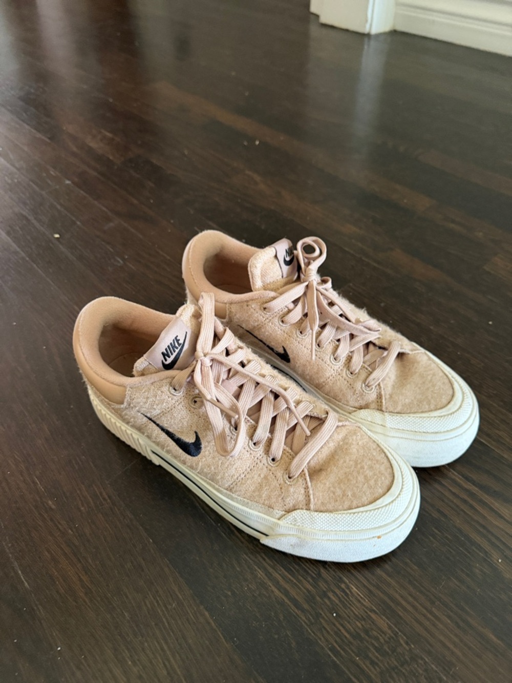 Nike Light Tan Suede Low-Top Sneakers with Black Swoosh